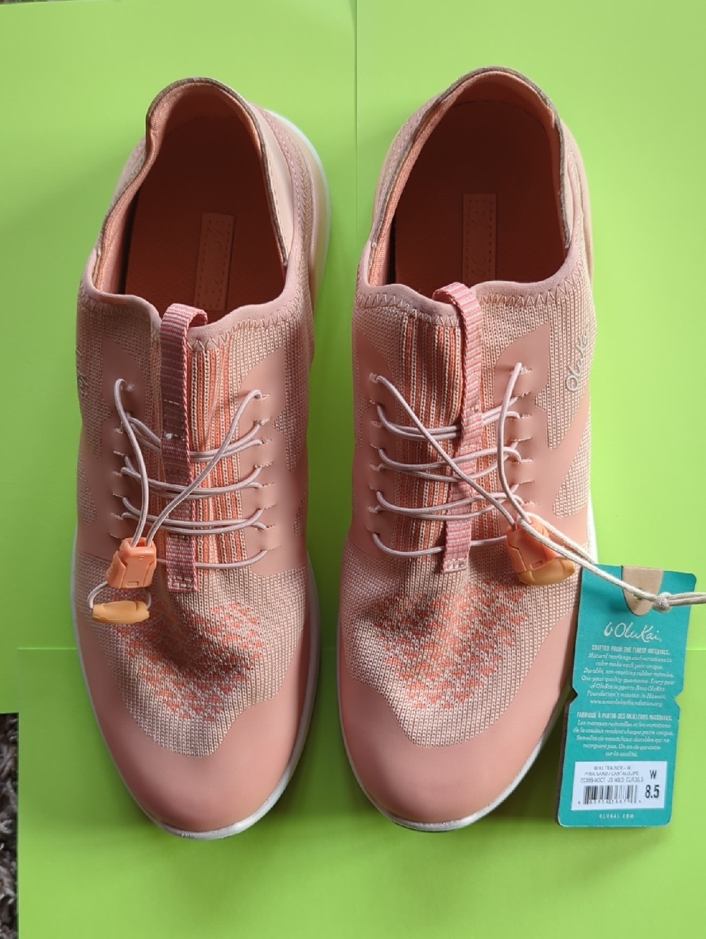 🧡NWT Women's OluKai Miki Trainer Coral Pink Slip-On Knit Sneakers Size 8.5🧡